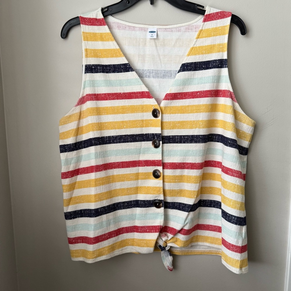Old Navy Striped Button-Down Sleeveless Top With Tie Front
